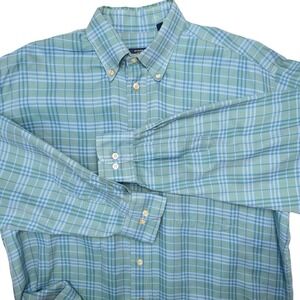 Vintage Burberry London Mens Large Cotton Plaid Button Down Shirt Made in USA